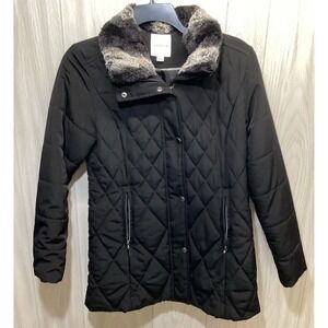 CROFT & BARROW Women's (Size S) Long Sleeve Coat Full Zip & Snap Faux Fur